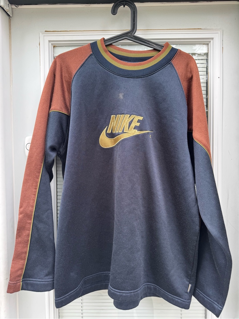 Nike Navy and Rust Colorblock Crewneck with Gold Logo